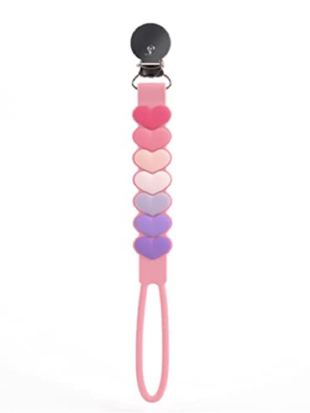 Loulou Lollipop Pink Heart Silicone Pacifier Clip